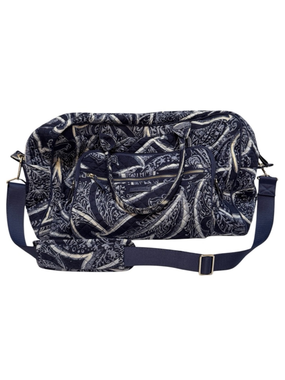 Vera Bradley Iconic Blue Quilted Indigo Paisley Weekender Travel Duffel Bag